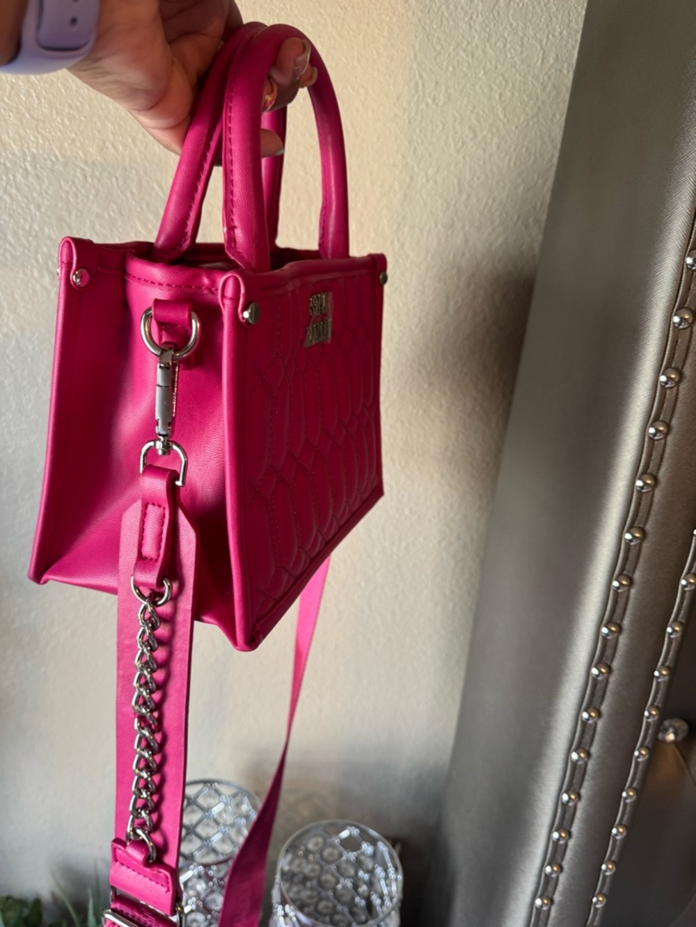 Steve Madden Hot Pink Quilted Mini Crossbody Satchel - Picture 3 of 5